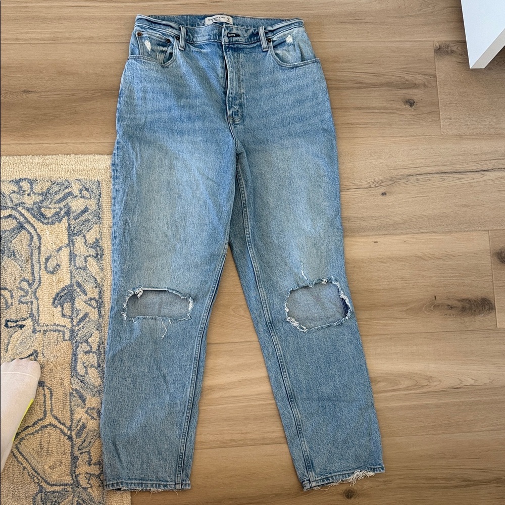 Abercrombie & Fitch Light Blue Distressed Straight Leg Jeans